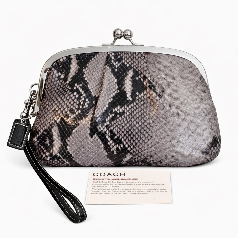 COACH Black and Gray Python Printed Leather Frame… - image 1